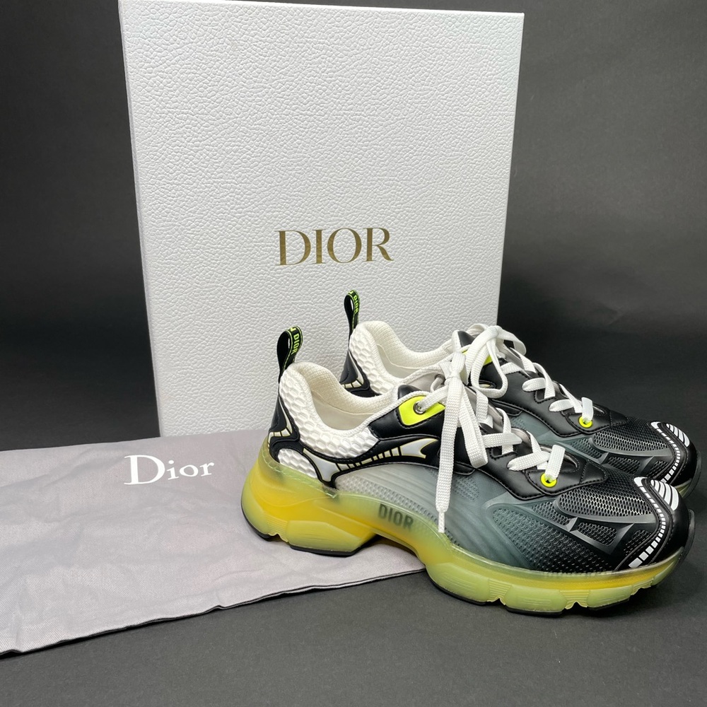 DIOR VIBE LEATHER-TRIM BLACK & YELLOW SNEAKER SIZE 40